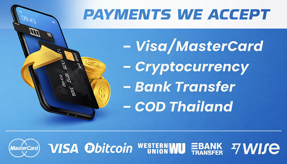 Informative image detailing payment information for purchasing Kamagra in Thailand and Pattaya.