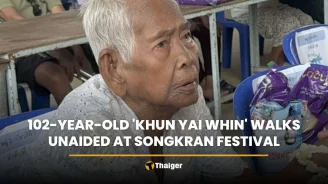 102-year-old ‘Khun Yai Whin’ walks unaided at Songkran festival