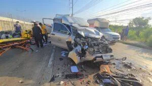 Two People Seriously Injured in Chain-Reaction Crash at Sri Racha Intersection; Driver Suspected of Falling Asleep