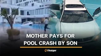 Thai mother left to pay damage cost after son drives SUV into pool