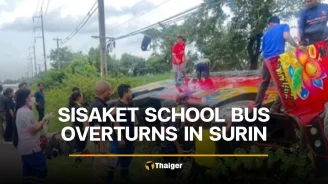 Sisaket school bus overturns in Surin
