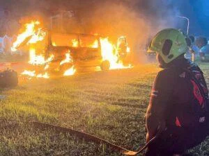 Van Engulfed in Flames While Being Towed to Safety in Sri Racha