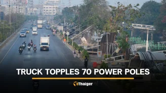 Truck snags wires and pulls down 70 power poles in Samut Prakan