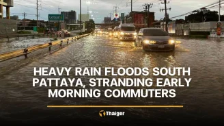 Heavy rain floods South Pattaya, stranding early morning commuters