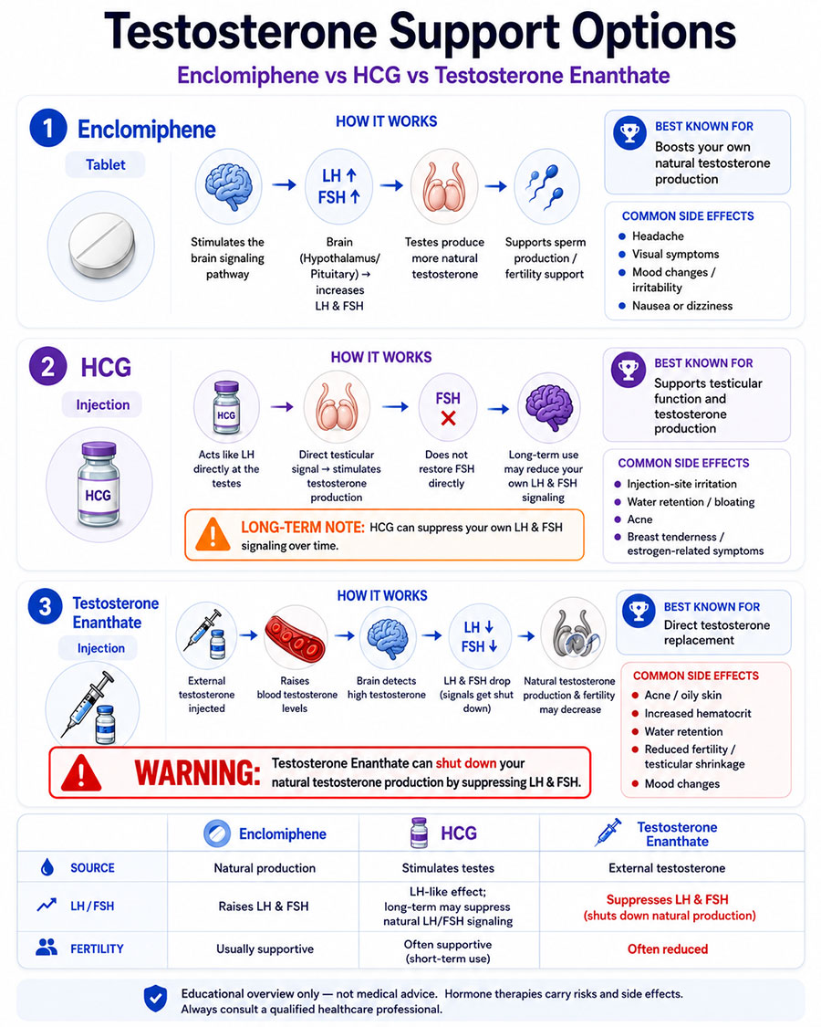Enclomiphene vs HCG vs Testosterone Enanthate comparison